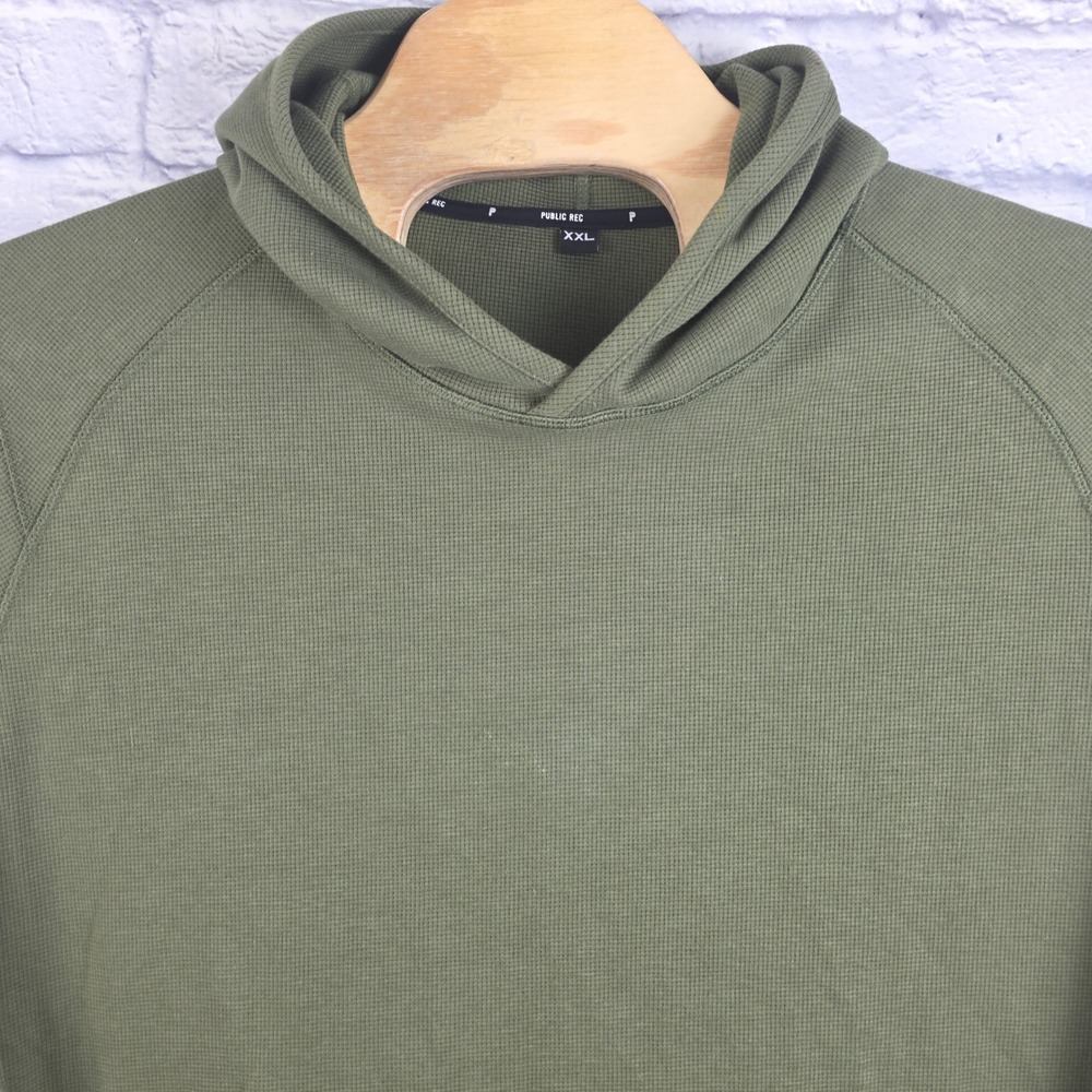 Public Rec Mens Olive Green Waffle Knit Performance Pullover Hoodie Size 2XL